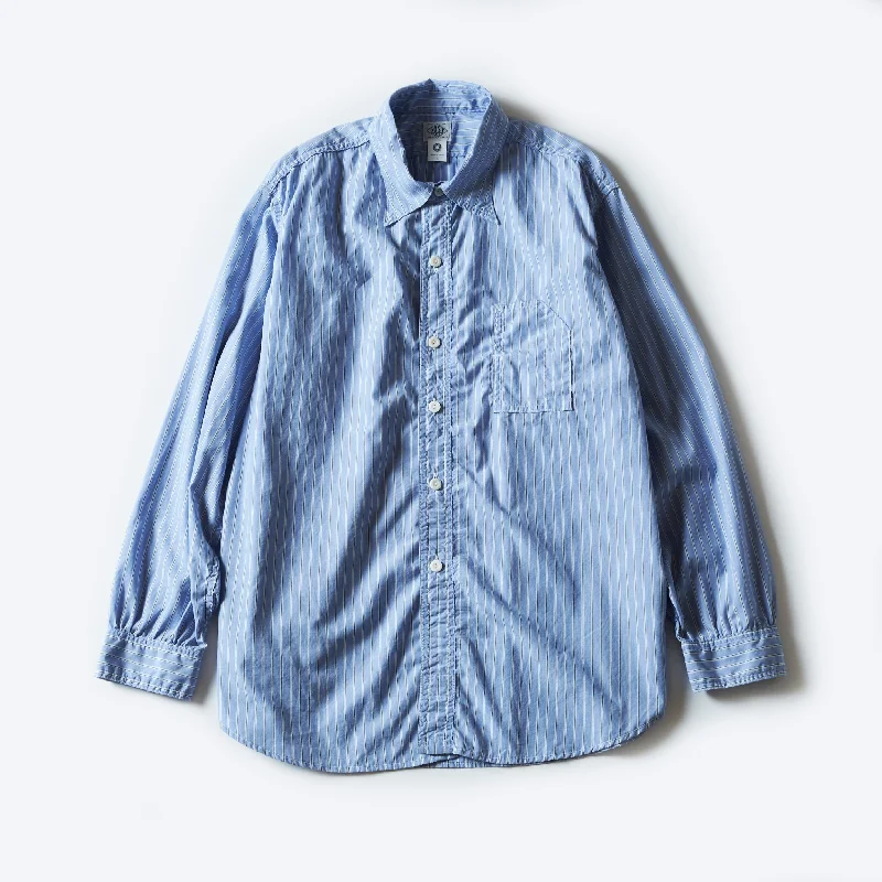 Stylish Asymmetrical Button-Down Shirt for Modern Appeal-#1201C-SSB No.1 Shirt MV : stripe shirting blue