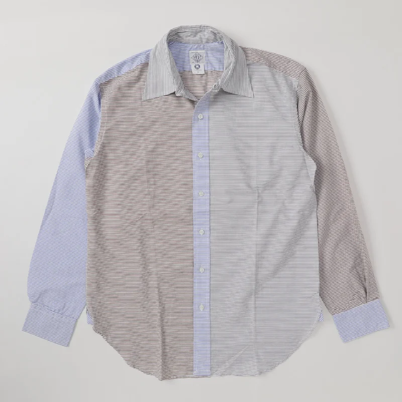 Cozy Brushed Cotton Button-Down Shirt for Cold Days-Post BL Shirt : horizontal stripe combo crazy mix "Dead Stock"