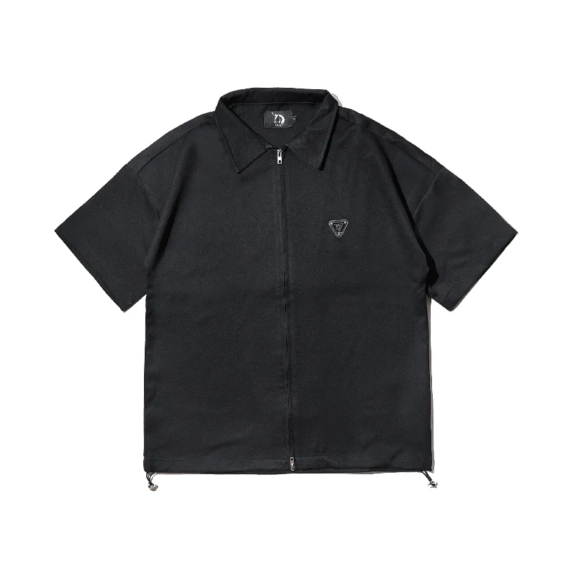 Short Sleeve Button-Down Shirt for Warm Weather-COZY Emblem Zipper Shirt