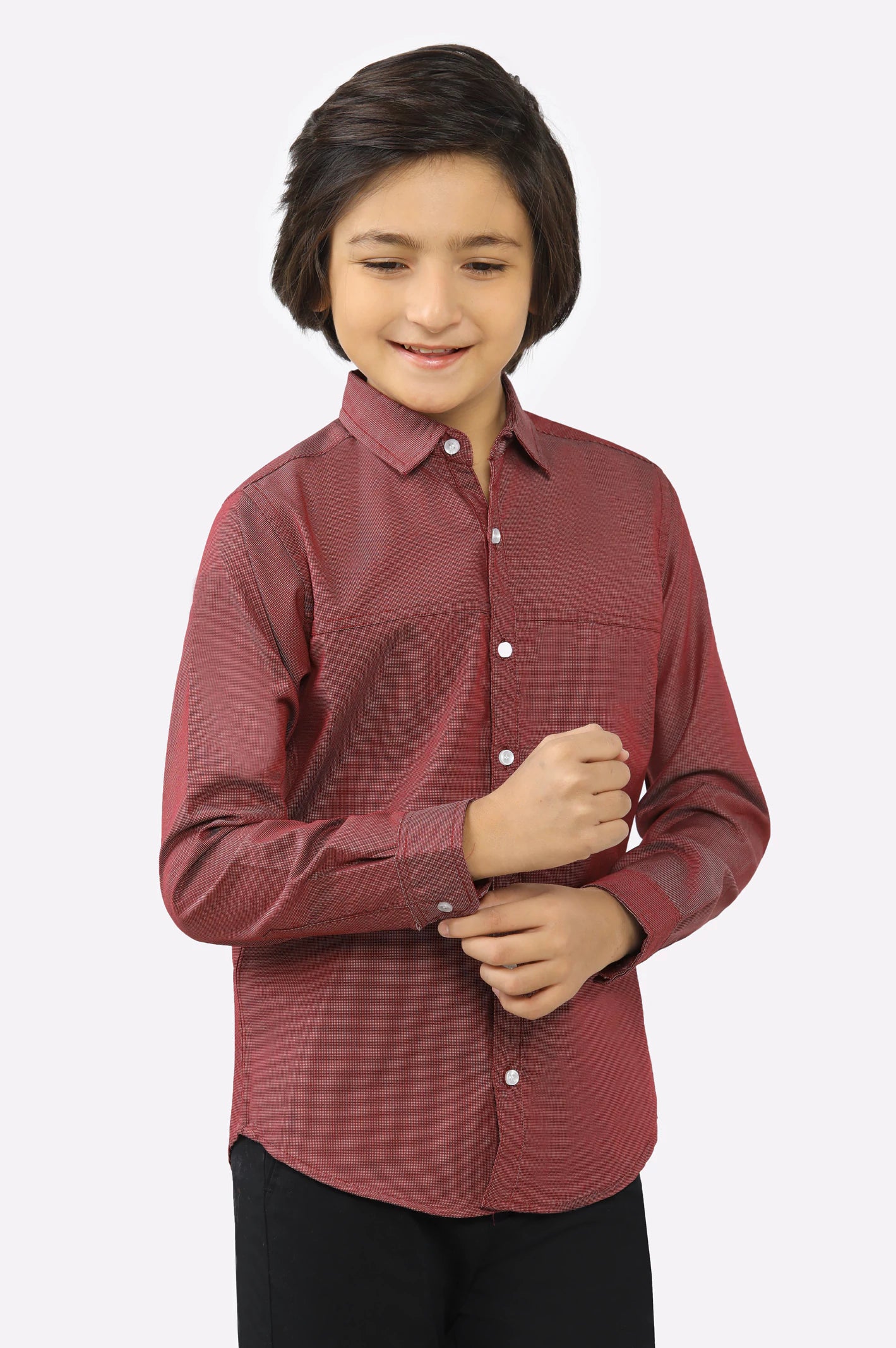 Elegant White Button-Down Shirt for Sophisticated Look-Maroon Textured Casual Shirt