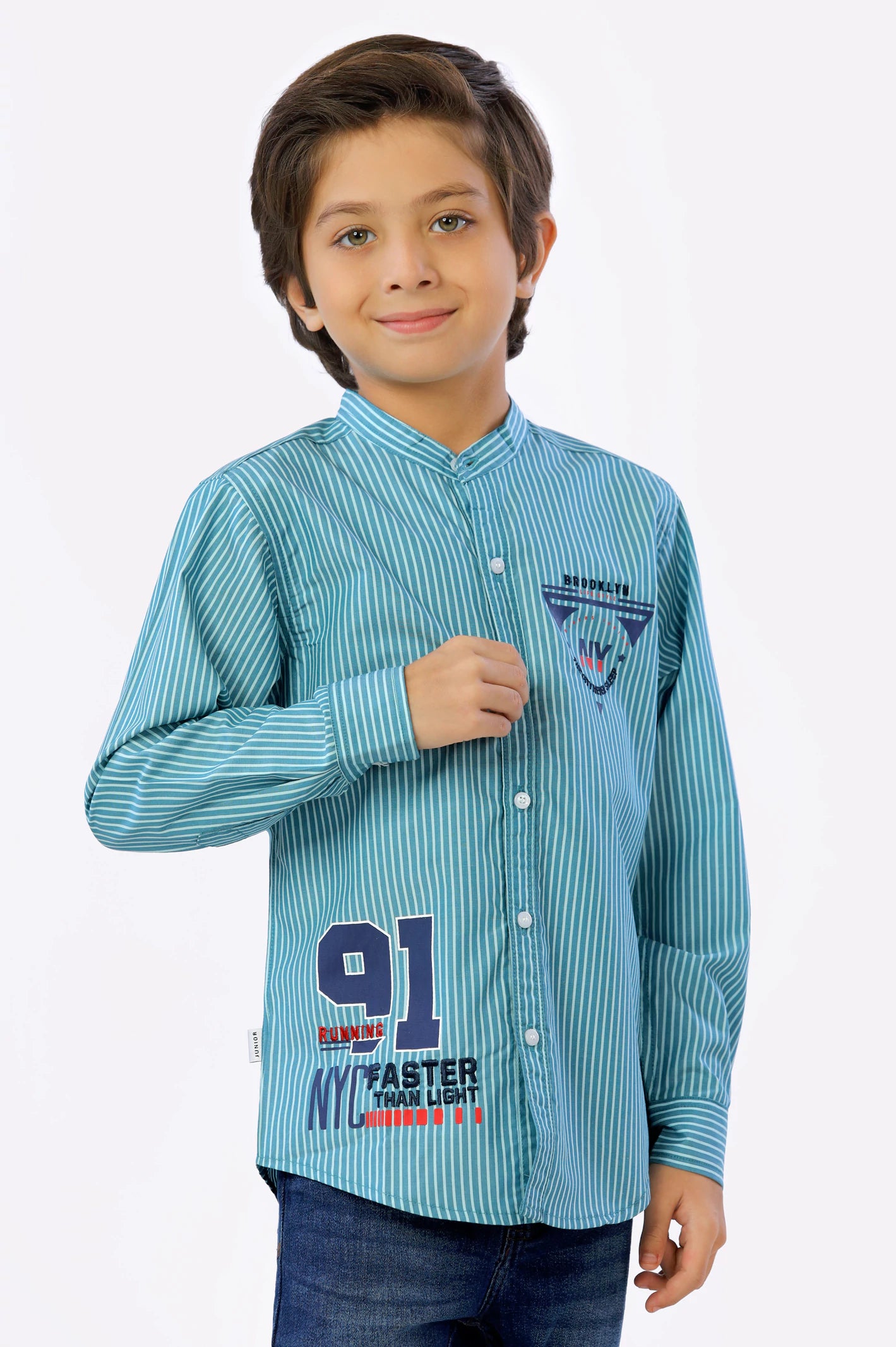 Customizable Button-Down Shirt for Personalized Fashion-Green Pinstripe Boys Shirt