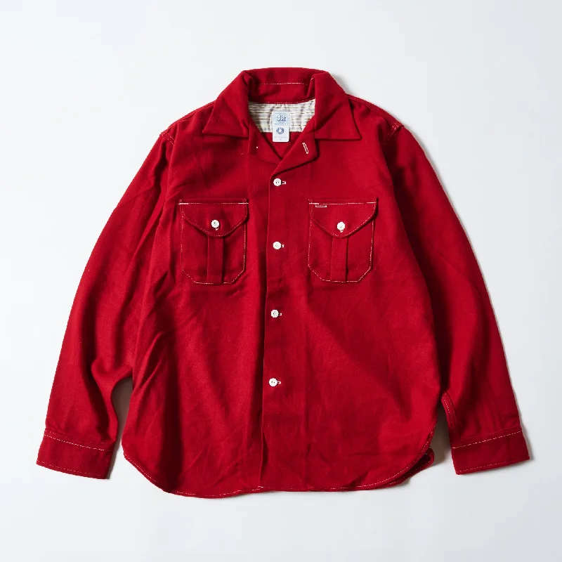 Breathable Button-Down Shirt for Hot Weather-E-Z Cruz : wool light flannel christmas red "Dead Stock"