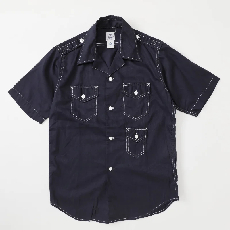 Colorful Button-Down Shirt for Bold Fashion Statements-Mr.Brown Short Sleeve : waffle cotton navy "Dead Stock"