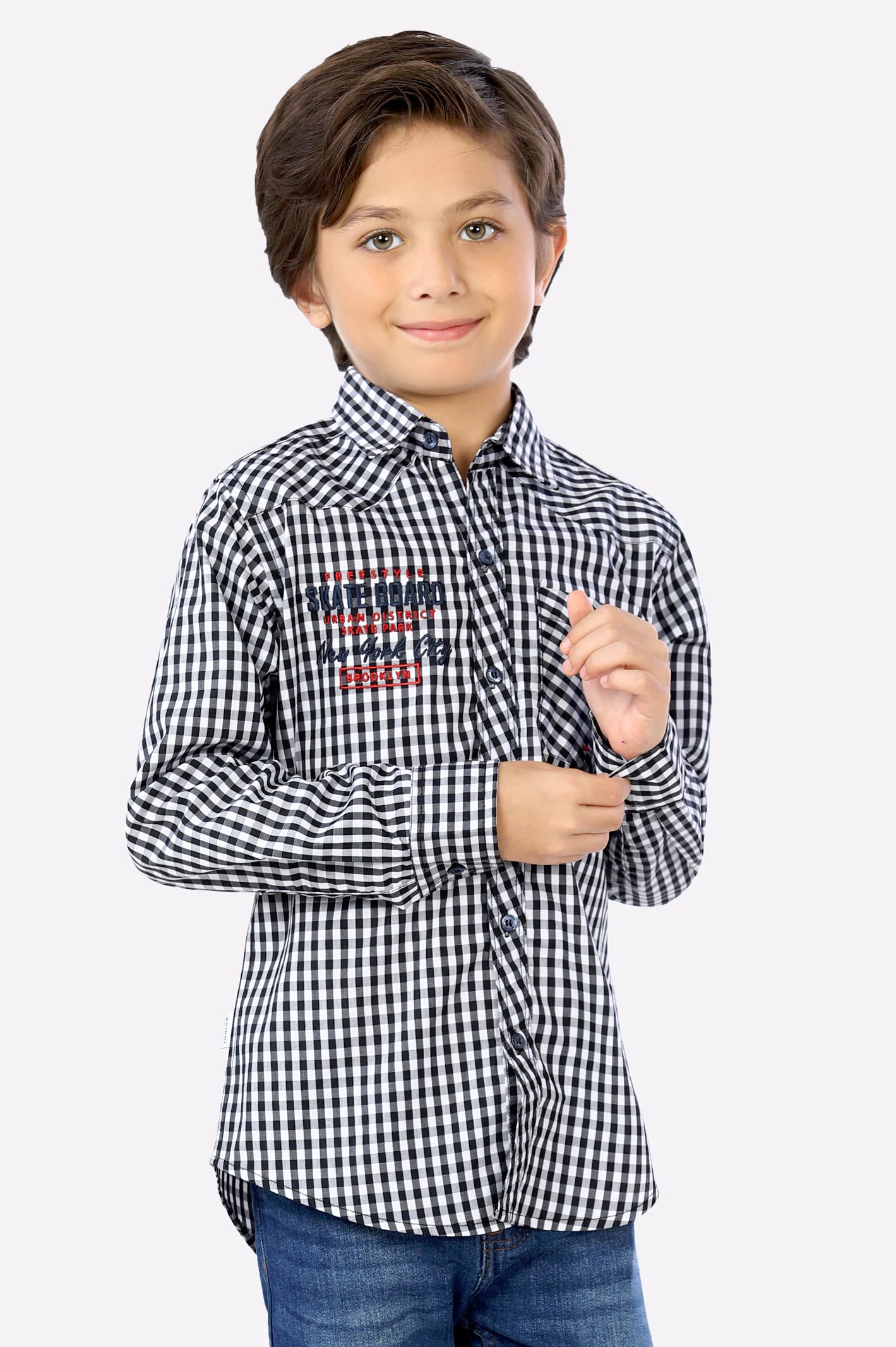 Lightweight Linen Button-Down Shirt for Summer-Black Gingham Check Boys Shirt