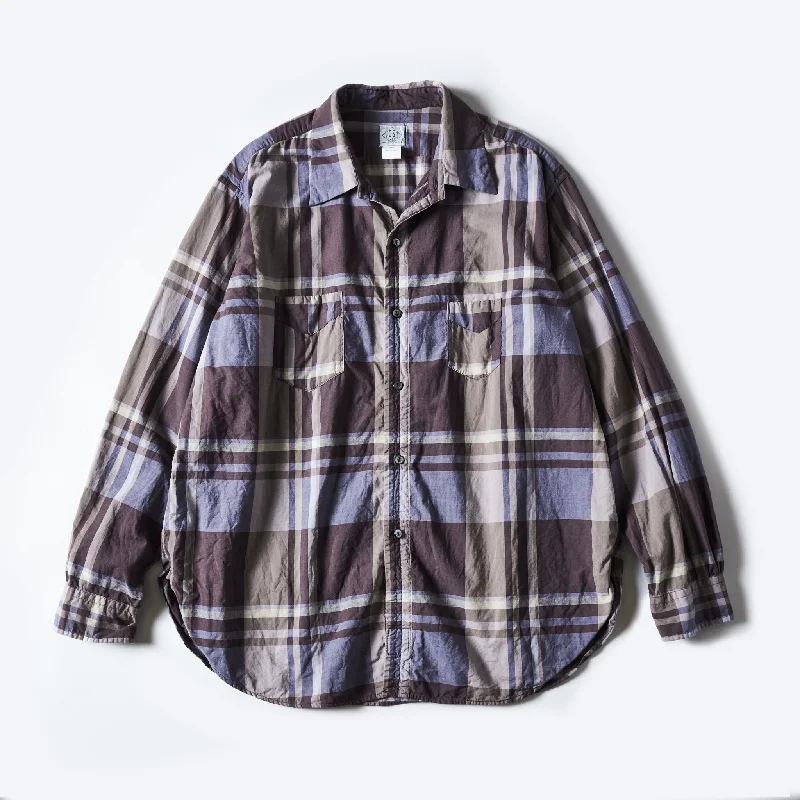 Button-Down Shirt with Contrast Collar for Stylish Look-#3220W-FPW3 NEUTRA 5-W : feather chambray plaid W-ply maroon