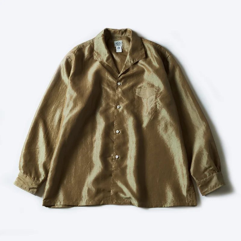 Comfortable Elastic Button-Down Shirt for Flexibility-#3224-MTK Fever : metallic taffeta khaki