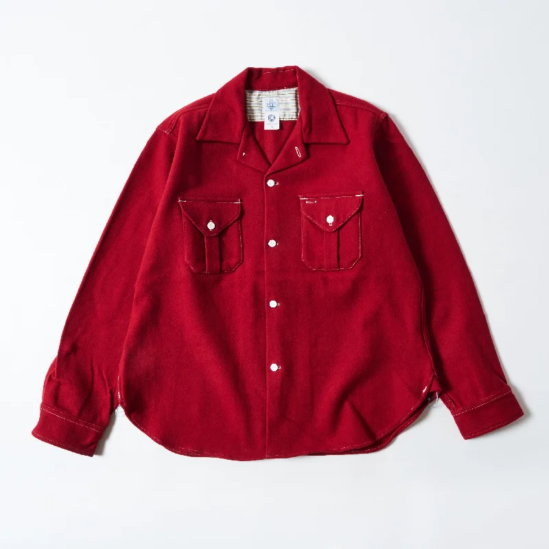 Stylish Pleated Button-Down Shirt for Fashion-Forward Look-E-Z Cruz : wool heavy flannel christmas red "Dead Stock"