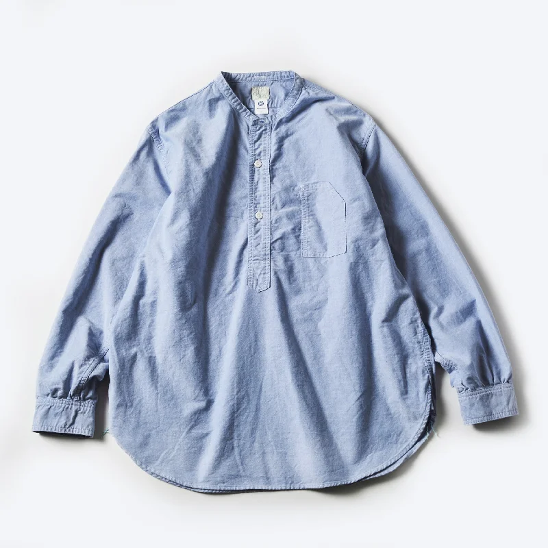 Casual Button-Down Shirt with Roll-Up Sleeves-#1203-GOB Band Collar Shirt : good oxford blue