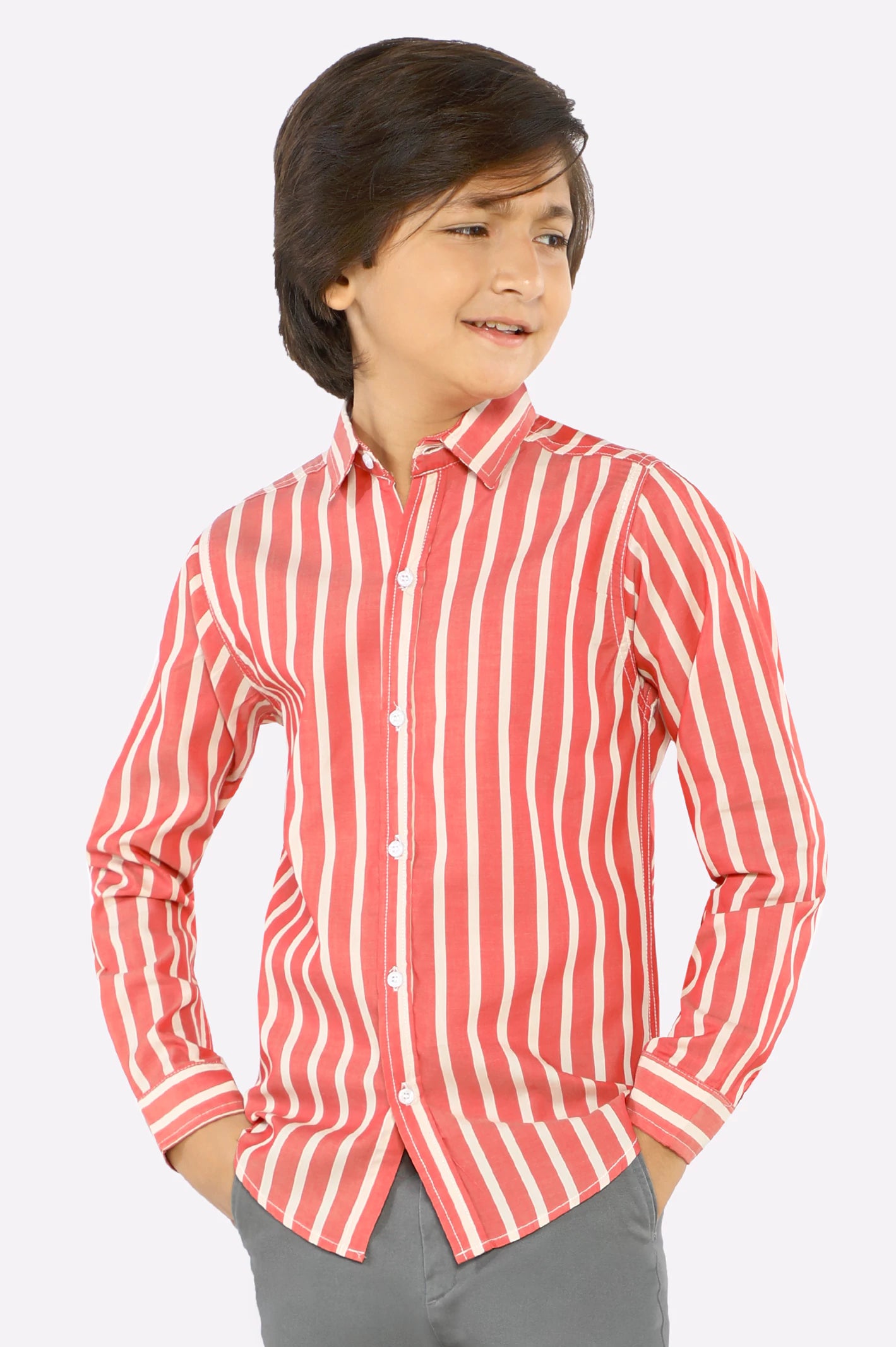 Classic Button-Down Shirt for Formal Occasions-Red Awning Stripe Casual Shirt