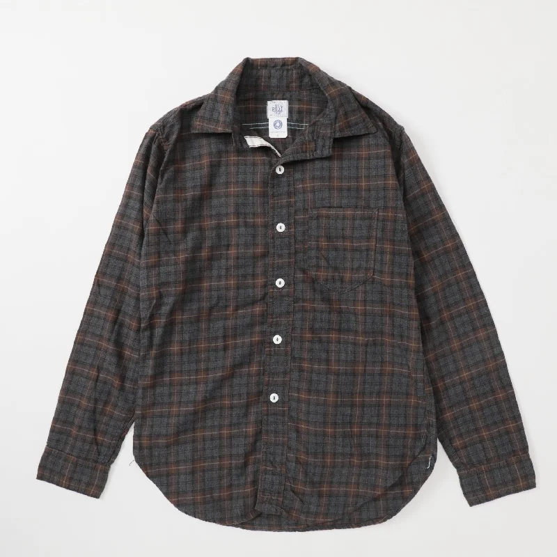 Classic Grey Button-Down Shirt for Versatile Style-The Post : cotton flannel brown plaid "Dead Stock"