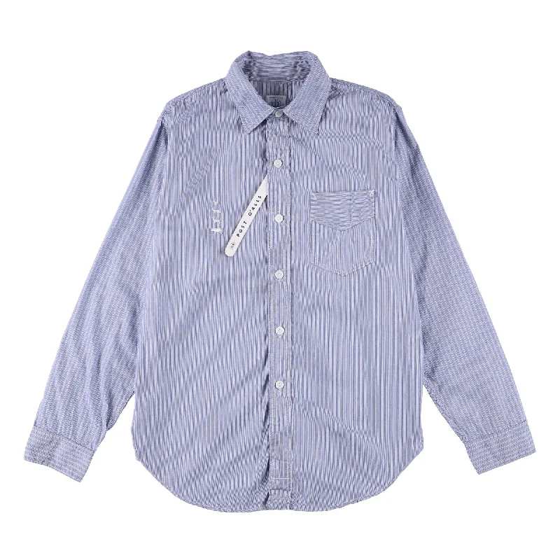 Fashionable Plaid Button-Down Shirt for Autumn Look-Post O'Alls x Mountain Research animal embroidery shirt : blue  stripe "Dead Stock"