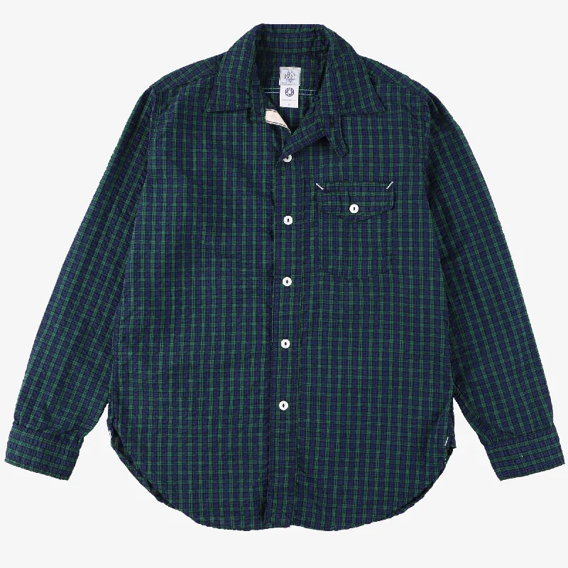 Trendy Button-Down Shirt with Color Block Design-C-POST : seersucker blackwatch "Dead Stock"