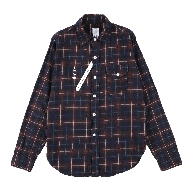 Premium Oxford Button-Down Shirt for Smart Casual Look-Post O'Alls x Mountain Research animal embroidery shirt : brown plaid flannel "Dead Stock"