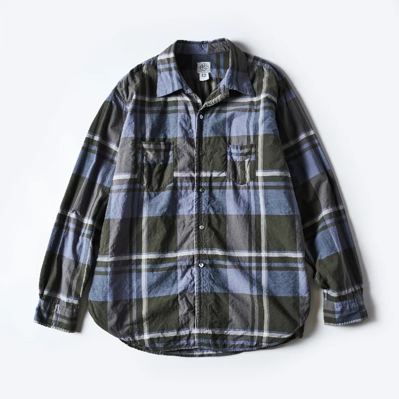 Relaxed Casual Button-Down Shirt for Weekend Comfort-#3220W-FPW2 NEUTRA 5-W : feather chambray plaid W-ply moss