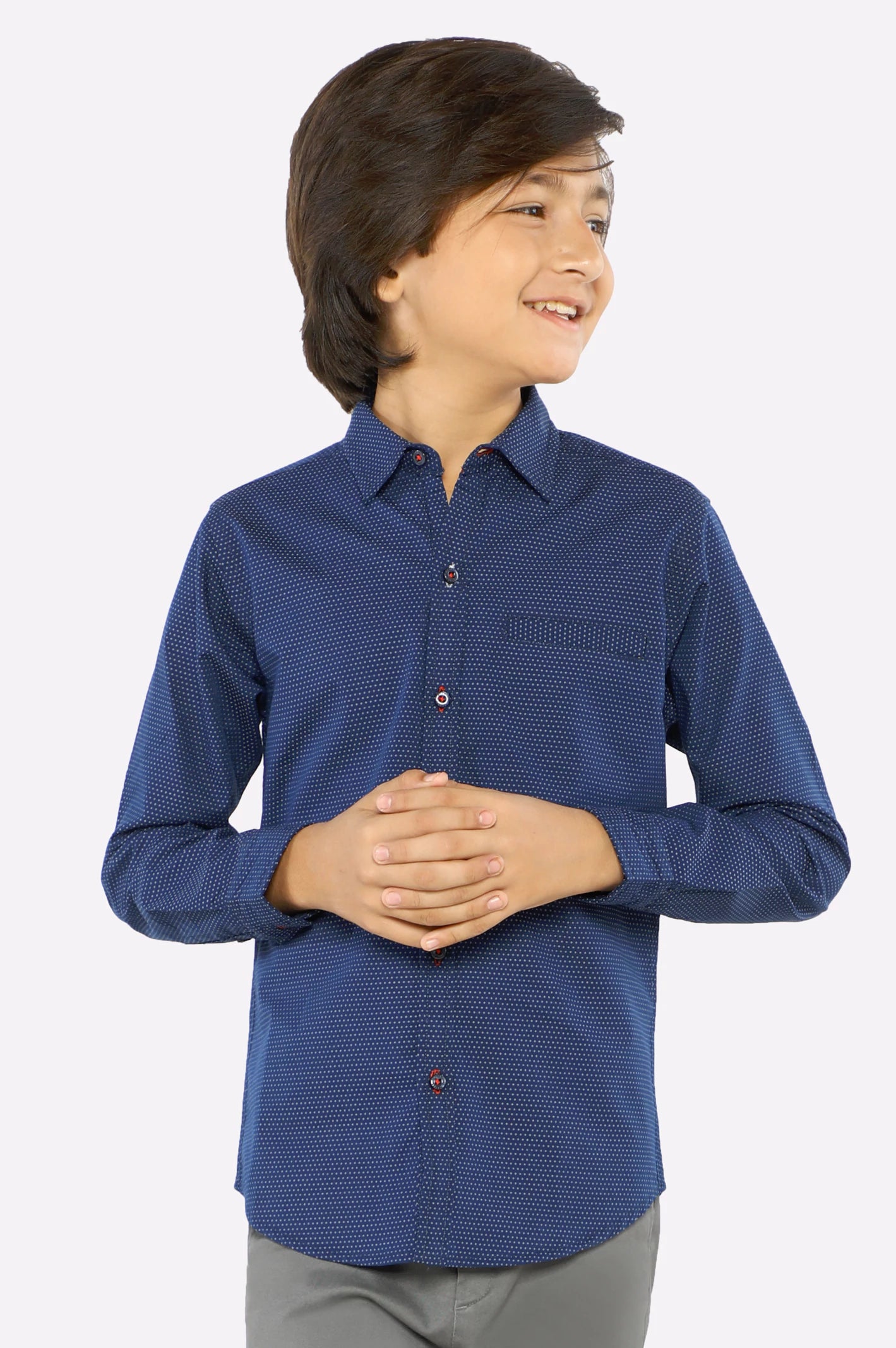 Comfortable Cotton Button-Down Shirt for Relaxed Fit-Blue Dot Textured Casual Shirt