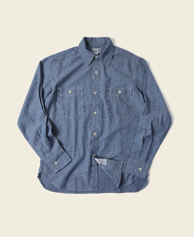 Classic Blue Button-Down Shirt for Office-Ready Look-Blue Chambray Work Shirt