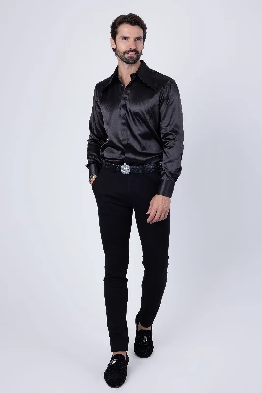 Classic Button-Down Shirt for Formal Occasions-Frillspear Shiny Long Sleeve Shirt