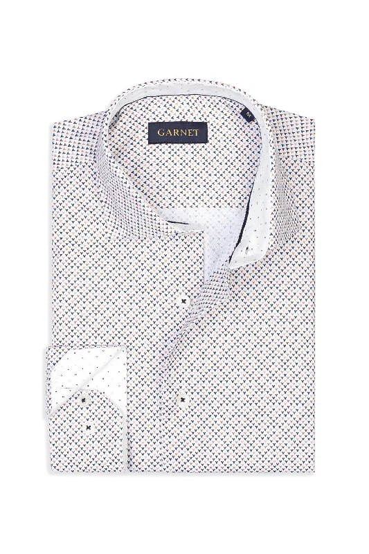 Relaxed Casual Button-Down Shirt for Weekend Comfort-Herringbone Geo Print Shirt