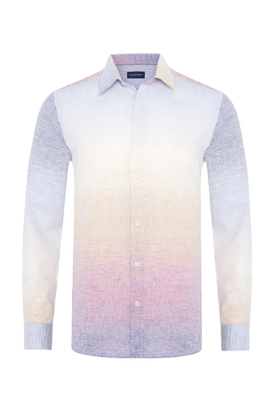 Casual Button-Down Shirt with Chest Pocket-Ombre Linen Blend Shirt