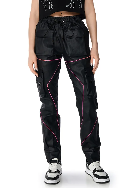 Eco-Friendly Hemp Pants for Sustainable Fashion-FAUX LEATHER JOGGER PANT WITH PINK PIPING