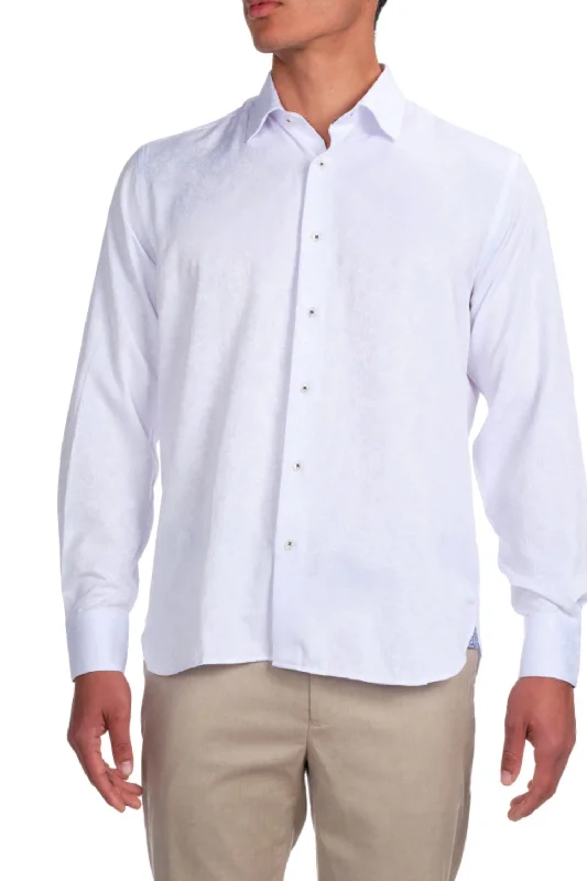 Modern Button-Down Shirt for Contemporary Fashion-White on White Jacquard Shirt