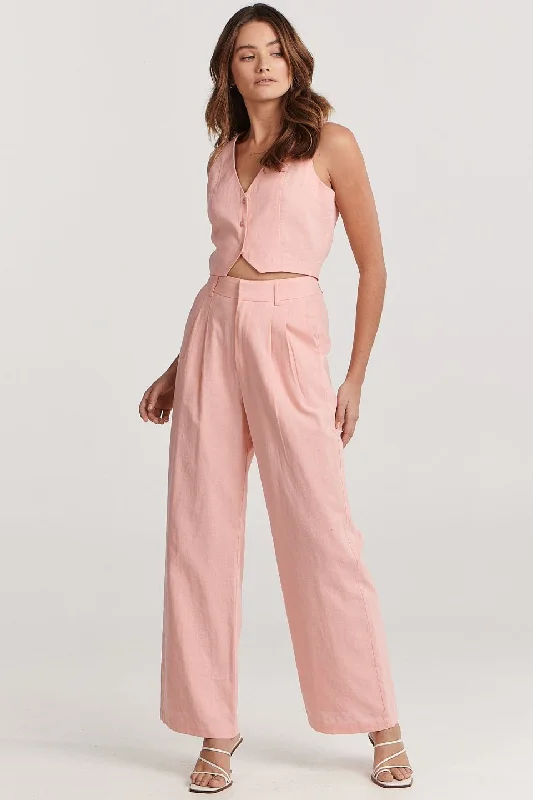 Elegant Pleated Pants for Special Events-Halee Pink Full Length Relaxed Pant