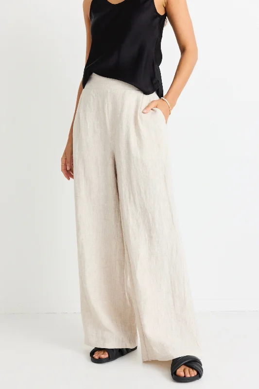 Eco-Friendly Hemp Pants for Sustainable Fashion-Guardian Natural Linen Elastic Back Wide Leg Pant