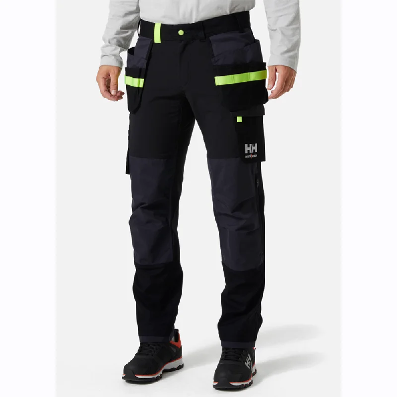 Soft Fleece Pants for Cold Weather Comfort-HELLY HANSEN 77405 OXFORD 4-WAY STRETCH CONSTRUCTION WORK PANT TROUSER BLACK / GREY