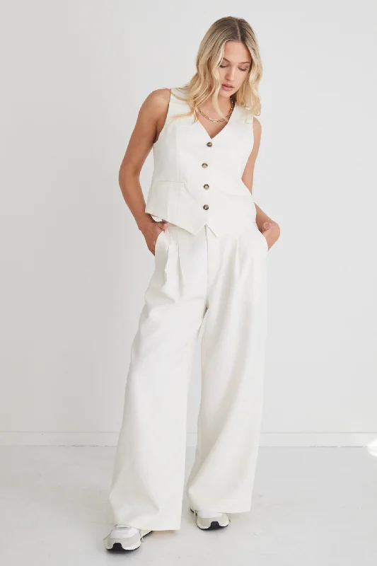 Trendy High-Rise Pants for Modern Looks-Vice Bone Texture Pleat Front Manstyle Wide Leg Pant