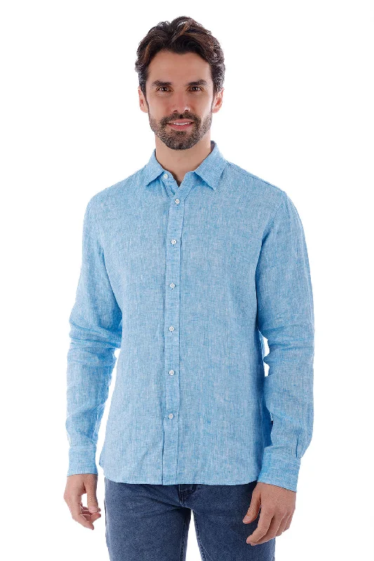 Cotton Blend Button-Down Shirt for Soft Feel-Pattern Mod Long Sleeve Shirt