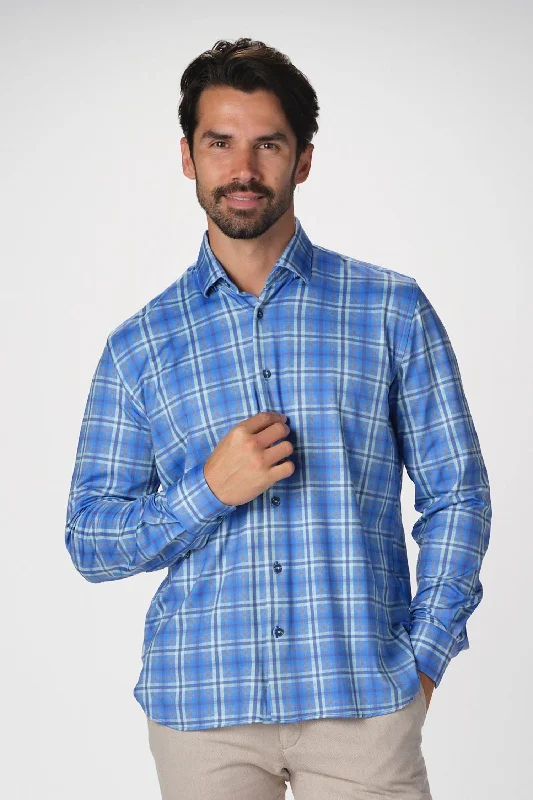 Preppy Button-Down Shirt for Casual Campus Wear-Technical Knit Checker Print Shirt