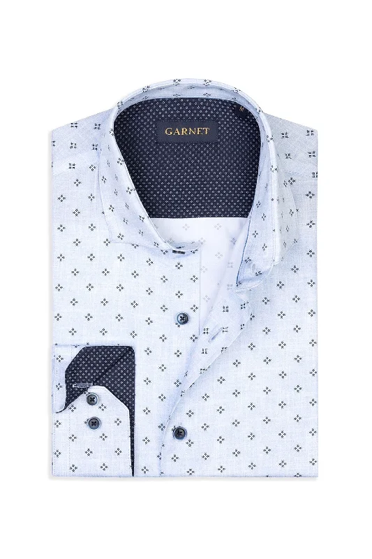 Slim-Fit Button-Down Shirt for Sharp Appearance-Micro Diamond Printed Shirt