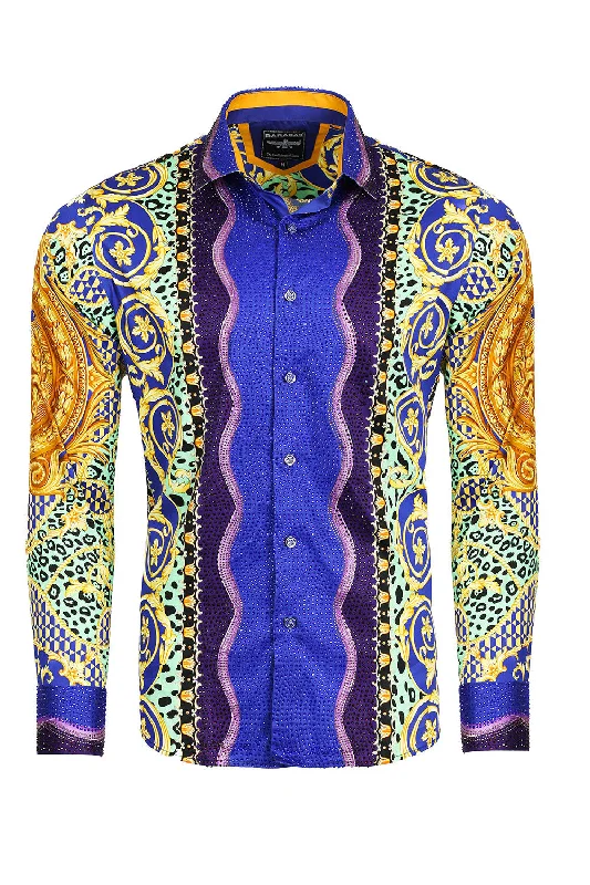 Breathable Button-Down Shirt for Warm Days-Glance of Medusa Rhinestone Long Sleeve Shirt