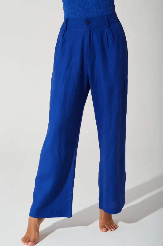 Premium Tailored Pants for Formal Occasions-Belle Linen Pant - Royal Blue