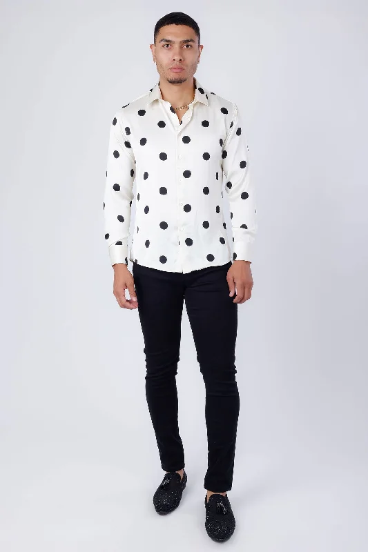 Soft Corduroy Button-Down Shirt for Winter Layers-Macau Polka Dots Long Sleeve Shirt