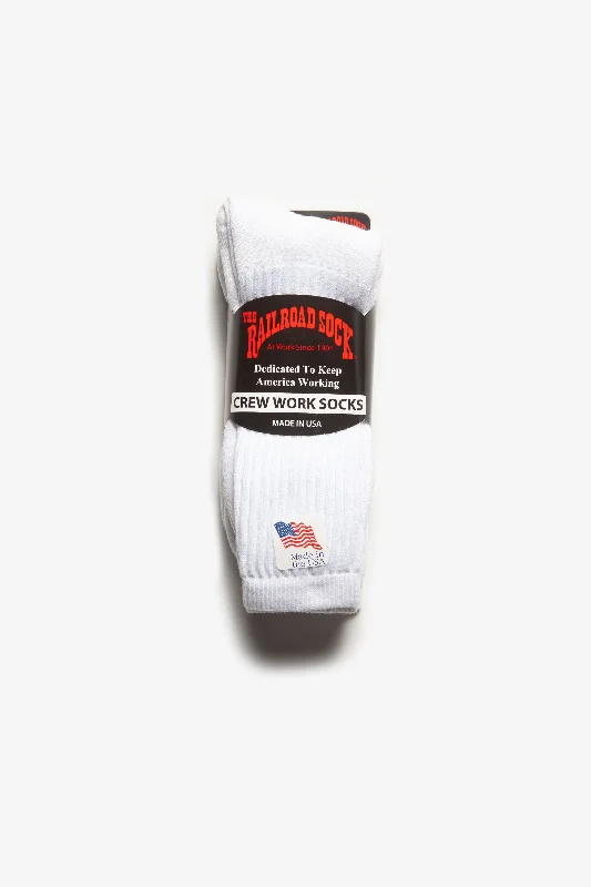 Trendy Patterned Socks for Fashion Enthusiasts-Railroad Sock - 3 Pack Crew Socks - White