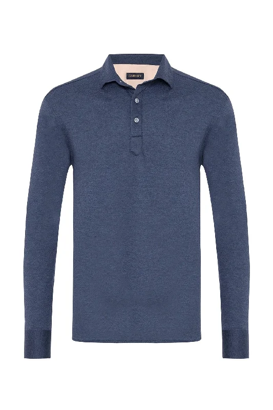 Classic Grey Button-Down Shirt for Versatile Style-Long Sleeve Polo Shirt