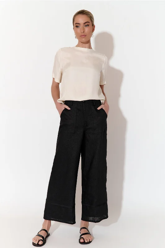 Casual Work Pants for Office Comfort-Gabriella Black Lined Linen Pant