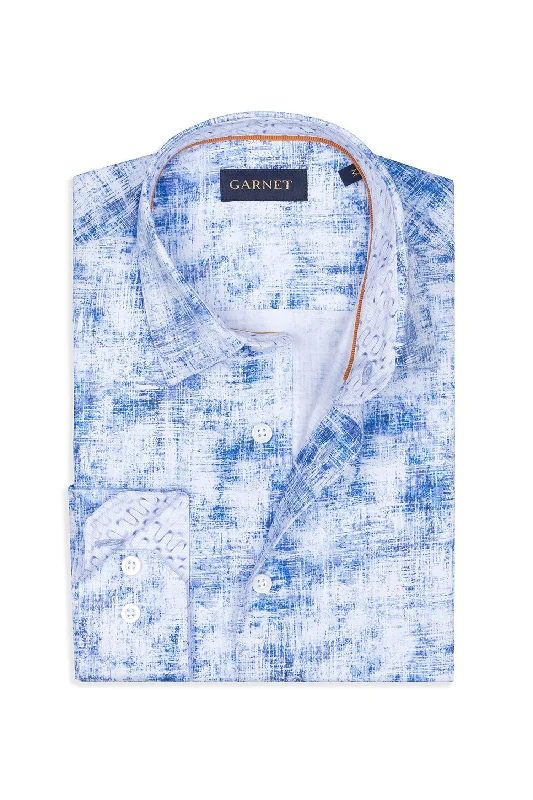 Button-Down Shirt with Subtle Print for Elegant Look-Sky Print Cotton Shirt