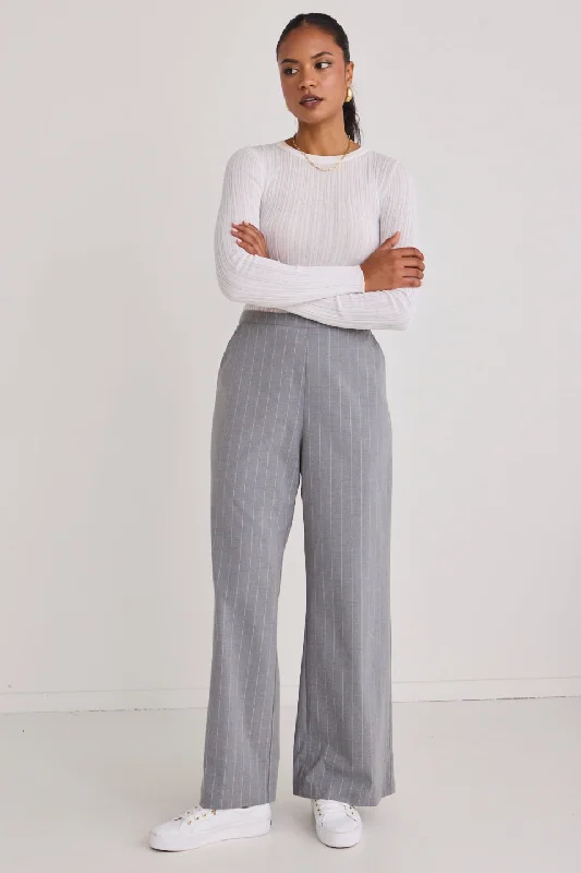 Fashionable Plaid Pants for a Classic Touch-Best Life Grey Pinstripe Wide Leg Pant