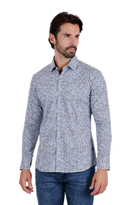 Comfortable Elastic Button-Down Shirt for Flexibility-Meticulous Pattern Long Sleeve Shirt