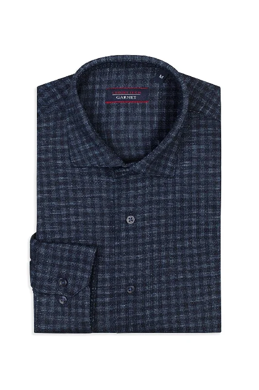 Breathable Button-Down Shirt for Warm Days-Knit Checker Dark Shirt