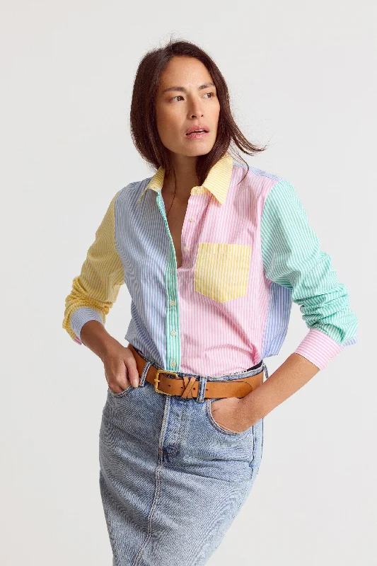 Casual Button-Down Shirt with Chest Pocket-The Boyfriend Shirt in Multicolor Stripe