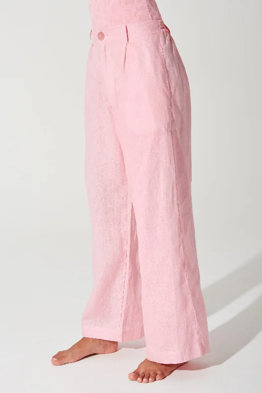 Soft Linen Pants for Relaxed Summer Days-Belle Linen Pant - Powder Pink