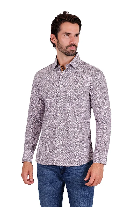 Button-Down Shirt with Contrasting Details for Edge-Dandy Tone Long Sleeve Shirt