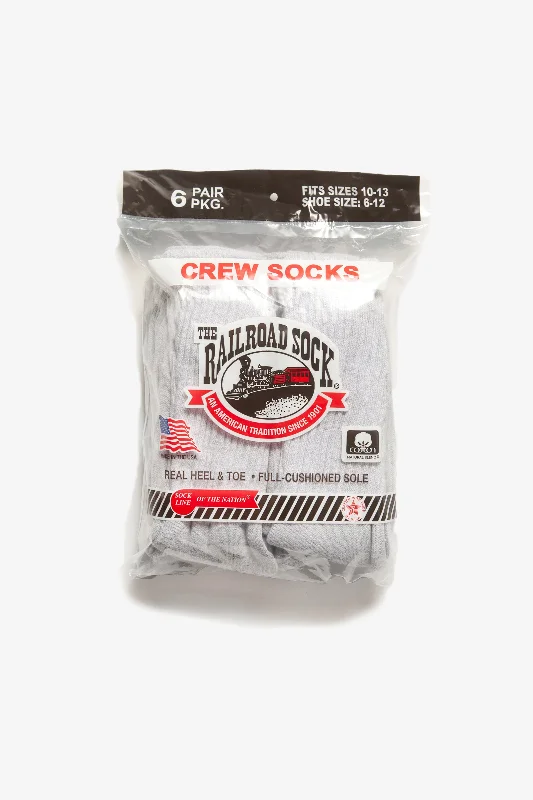 Moisture-Wicking Socks for Athletic Performance-Railroad Sock - 6 Pack Crew Socks - Grey