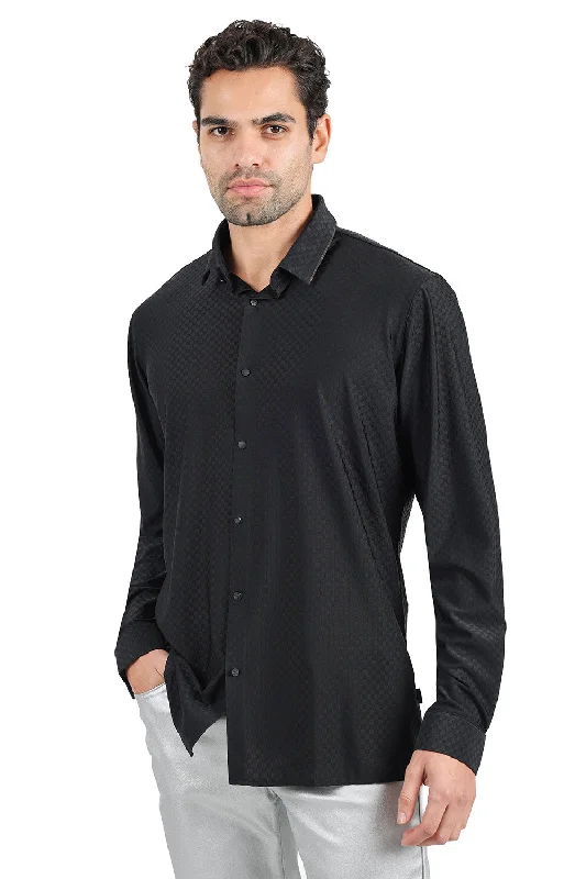 Eco-Friendly Organic Cotton Button-Down Shirt-Solid Diamond Long Sleeve Shirt