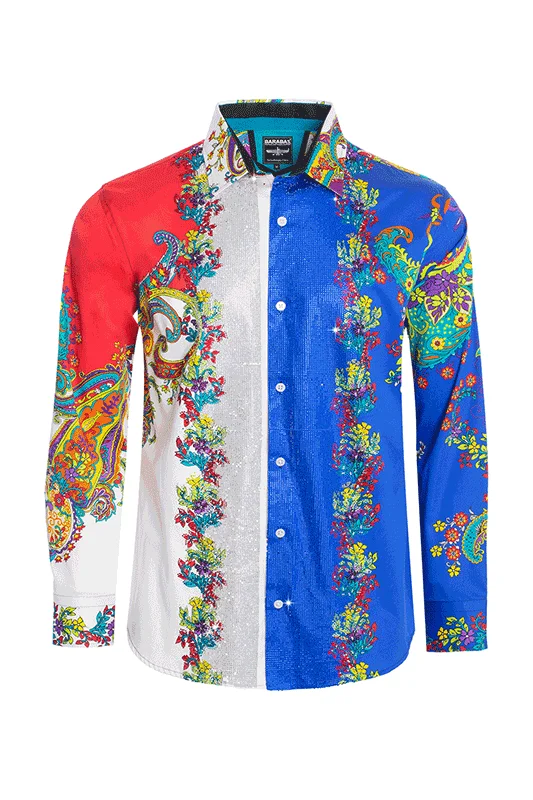 Pre-Washed Button-Down Shirt for Soft Texture-BOLD EXPLOSION Rhinestone Long Sleeve Shirt