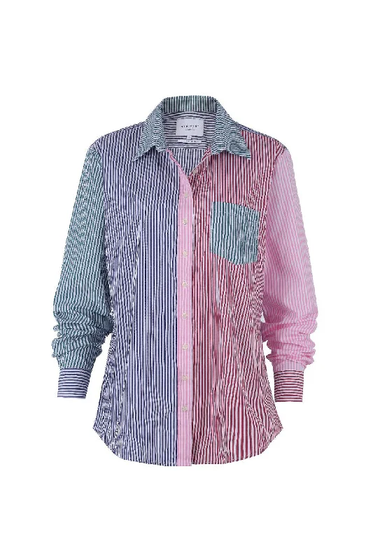 Trendy Floral Button-Down Shirt for Summer Vibes-The Boyfriend Shirt in Multicolor Stripe