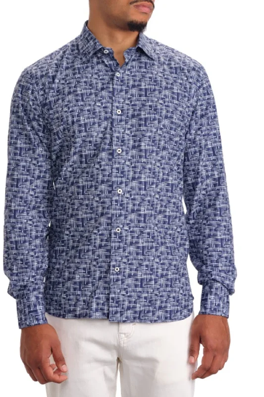 Relaxed Button-Down Shirt with Button Pocket for Utility-Geometric Printed Shirt